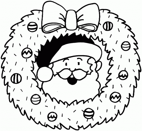 Christmas Wreath with Santa coloring page image