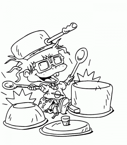 Chuckie Is Playing On Drums  coloring page image