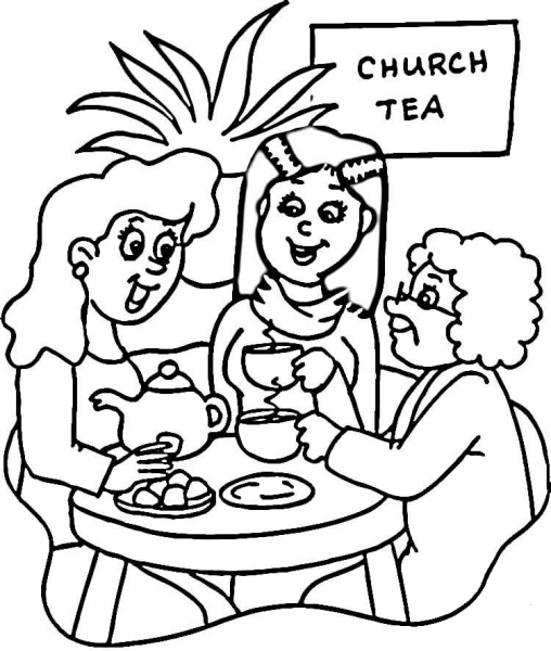 Church Tea  coloring page image