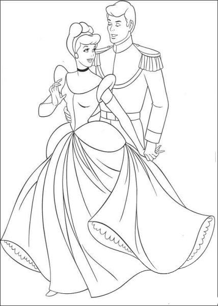 Cinderella And The Prince  coloring page image