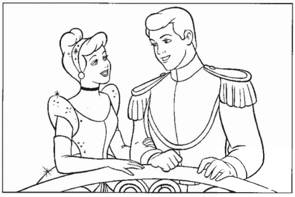 Cinderella And The Prince In The Party  coloring page image