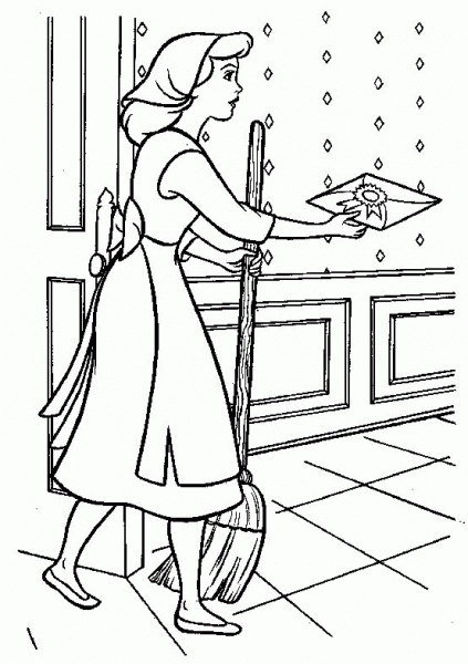 Cinderella brings an envelope  coloring page image