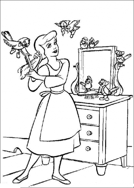 Cinderella Combs Her Hair  coloring page image