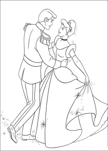 Cinderella is Dancing With The Prince  coloring page image