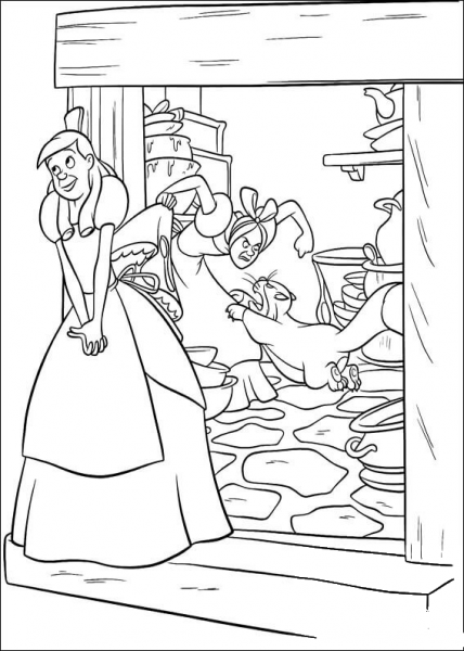 Cinderella Is Standing In Front Of Her House  coloring page image