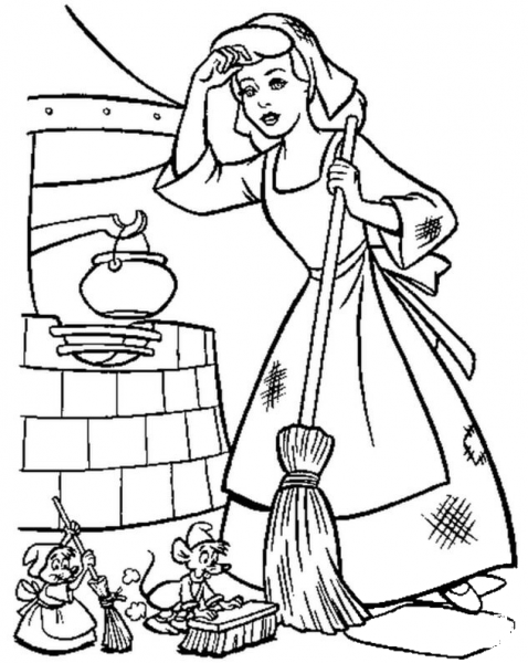 Cinderella Must Keep Her House Clean  coloring page image