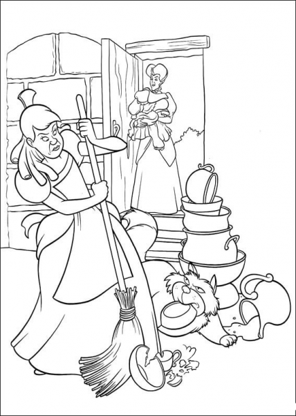 Cinderella’s Sister Broke A Lot Of Items  coloring page image