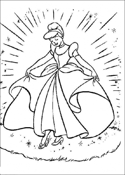 Cinderella With Her Gown coloring page image