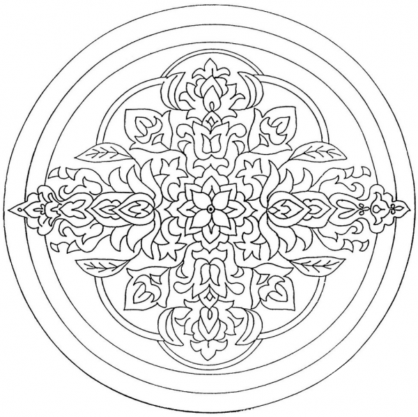Circle Mandala with Flower Ornament coloring page image