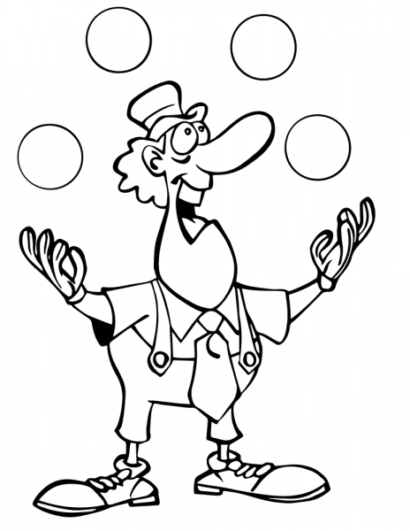 Circus Clown Juggling Balls coloring page image