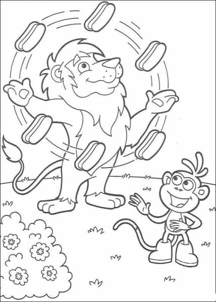 Circus Lion Is juggling   coloring page image