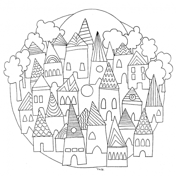 Cityscape Mandala coloring page image