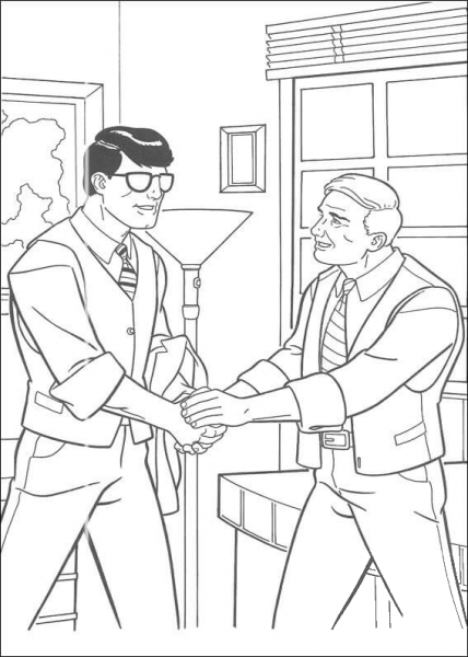 Clark Is Shaking Hand With His Boss Perry White coloring page image